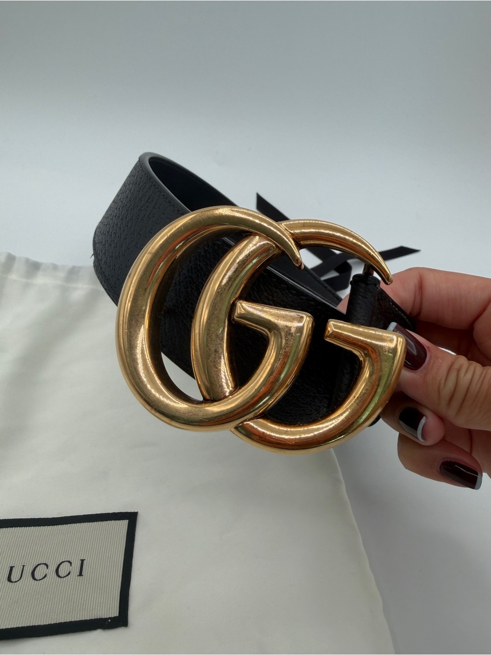 Gucci Black Leather Belt with Gold Double G Buckle